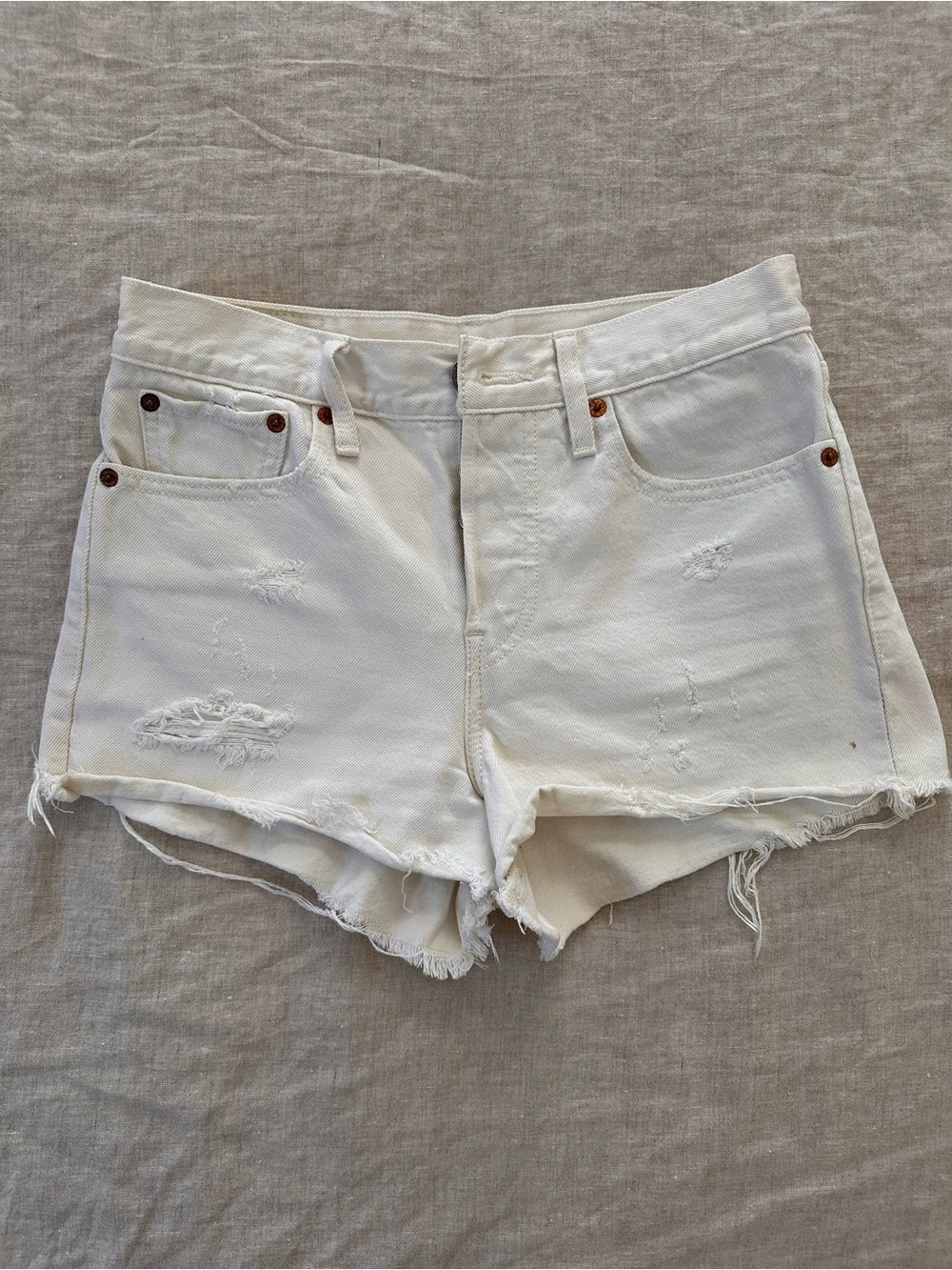 Levi's White Distressed Denim Cutoff Shorts